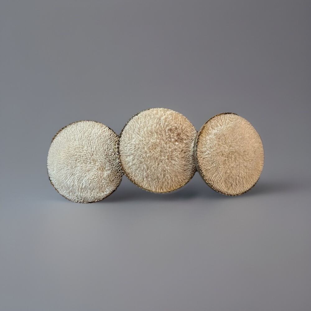 Vtg 1980s Velvet Barrette Hair Clip Off White Cream Three Discs 3 Inches